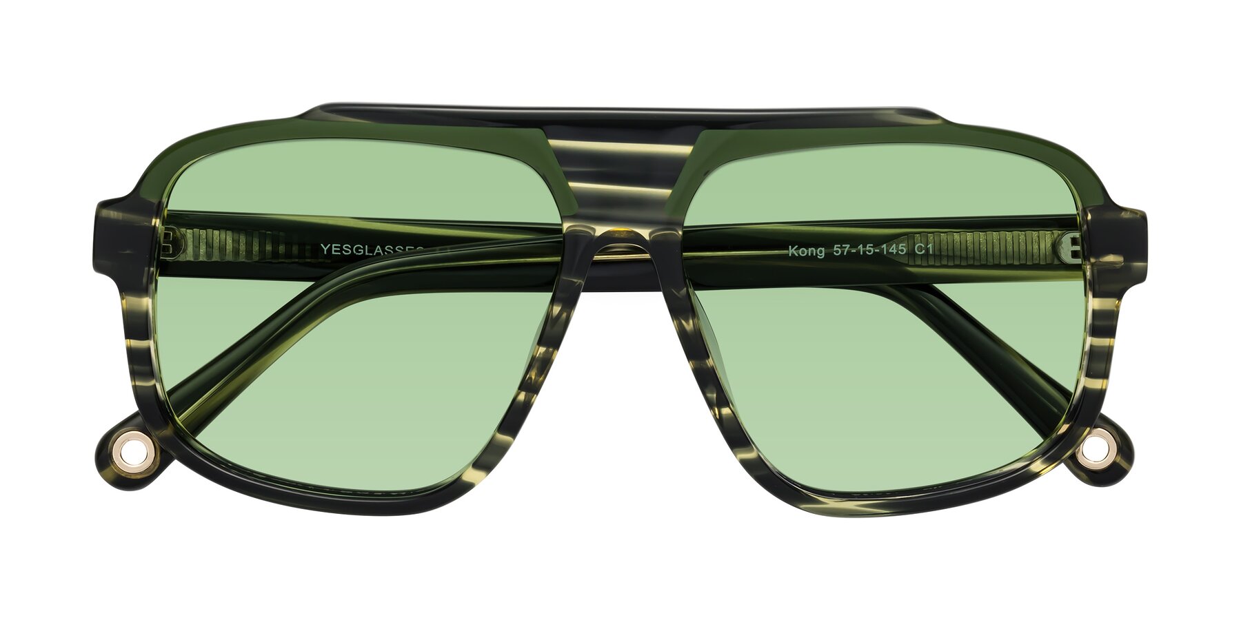 Folded Front of kong in Forest Striped with Medium Green Tinted Lenses