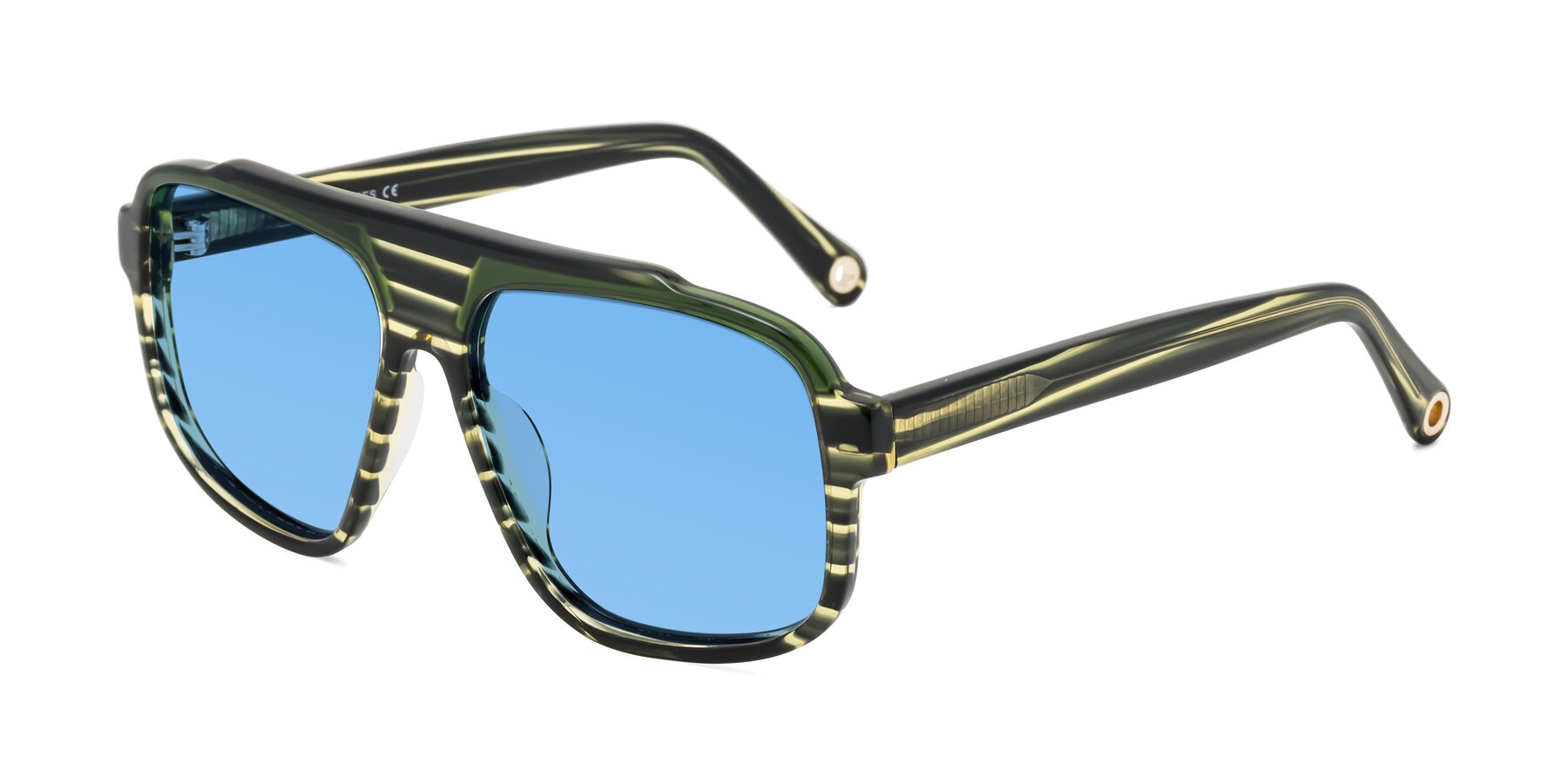 Angle of kong in Forest Striped with Medium Blue Tinted Lenses