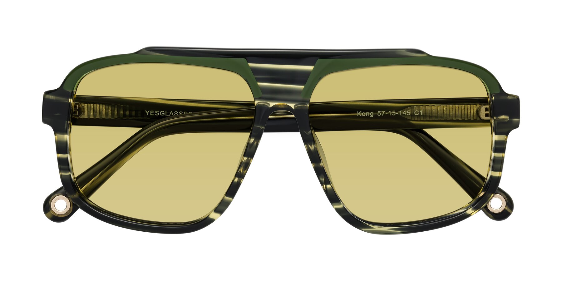 Folded Front of kong in Forest Striped with Medium Champagne Tinted Lenses