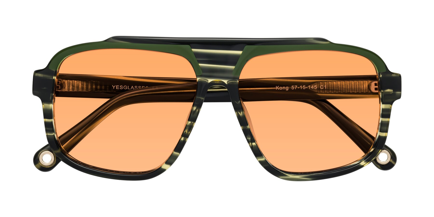 Folded Front of kong in Forest Striped with Medium Orange Tinted Lenses