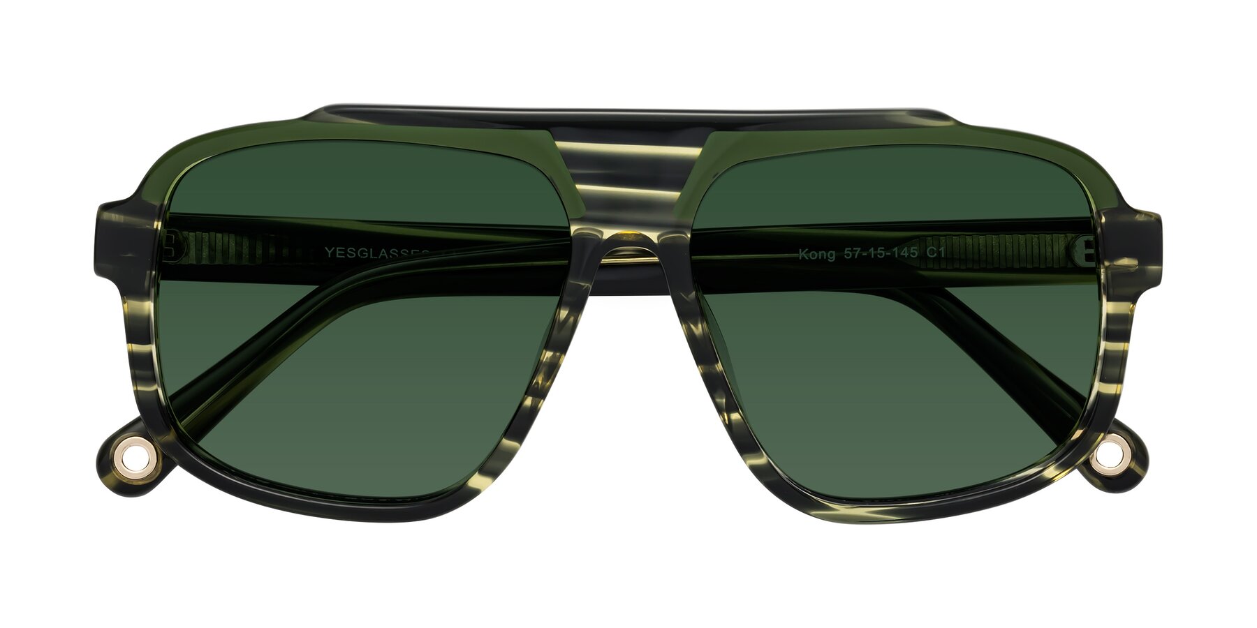 Folded Front of kong in Forest Striped with Green Tinted Lenses