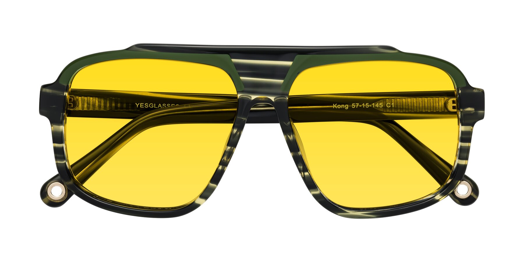 Folded Front of kong in Forest Striped with Yellow Tinted Lenses