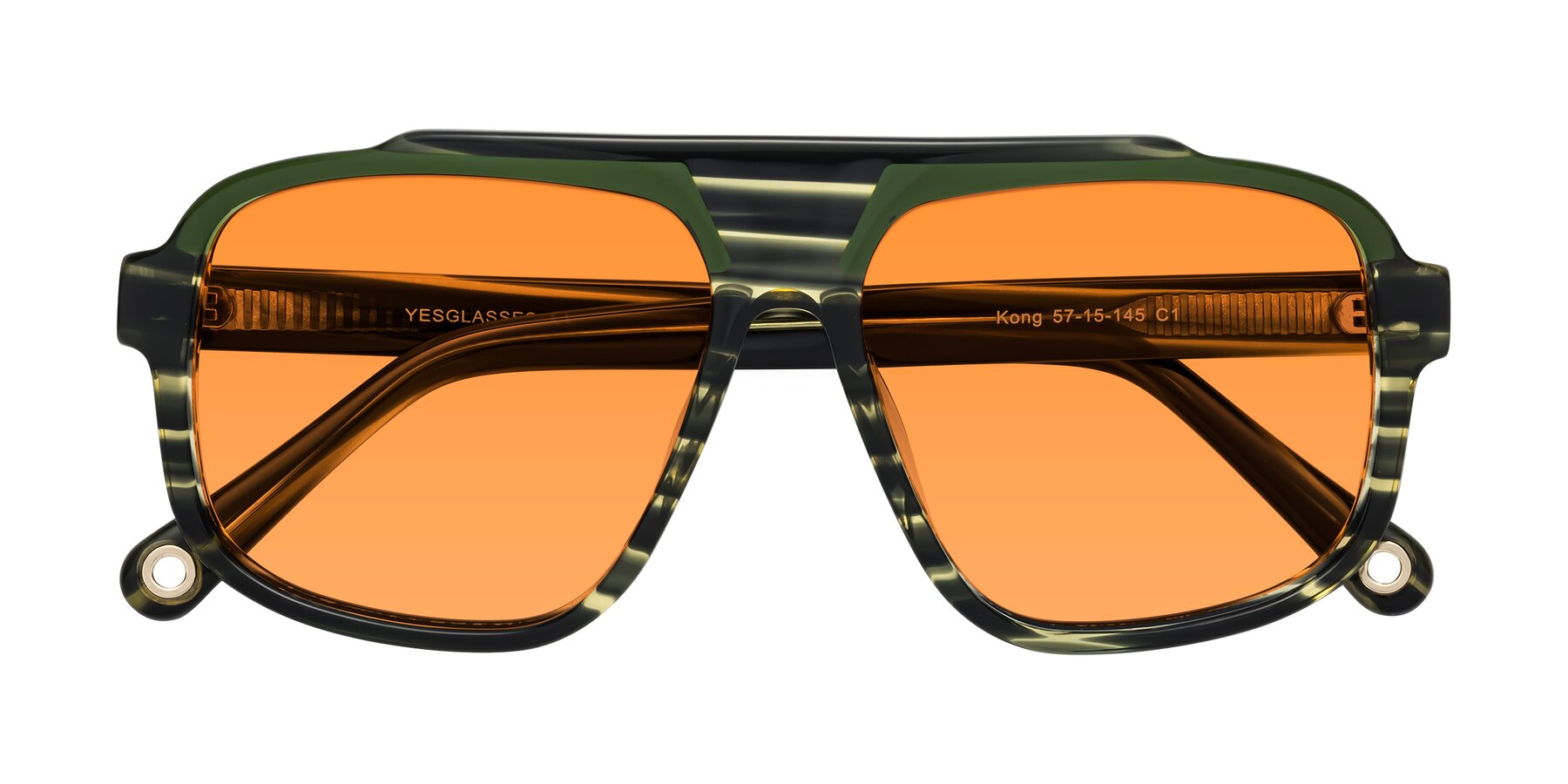 Folded Front of kong in Forest Striped with Orange Tinted Lenses