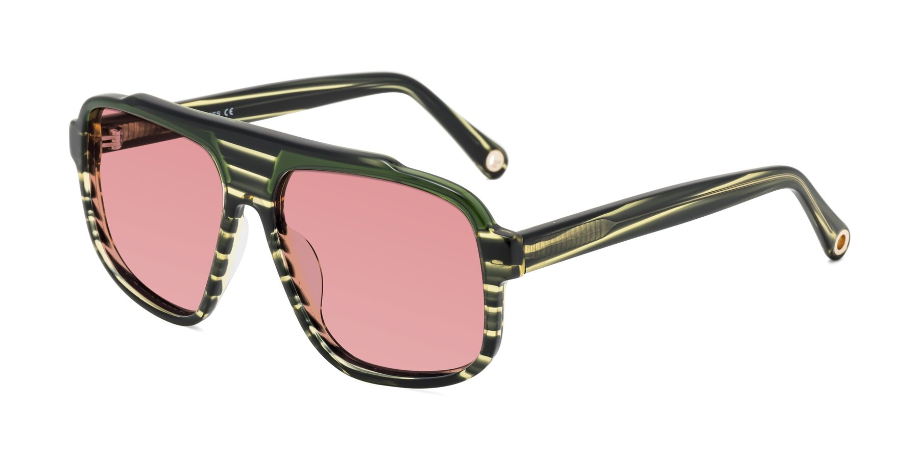 Angle of kong in Forest Striped with Medium Garnet Tinted Lenses