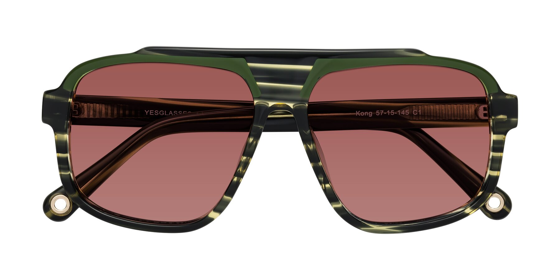 Folded Front of kong in Forest Striped with Garnet Tinted Lenses