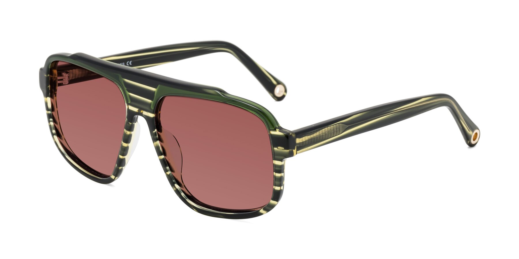 Angle of kong in Forest Striped with Garnet Tinted Lenses