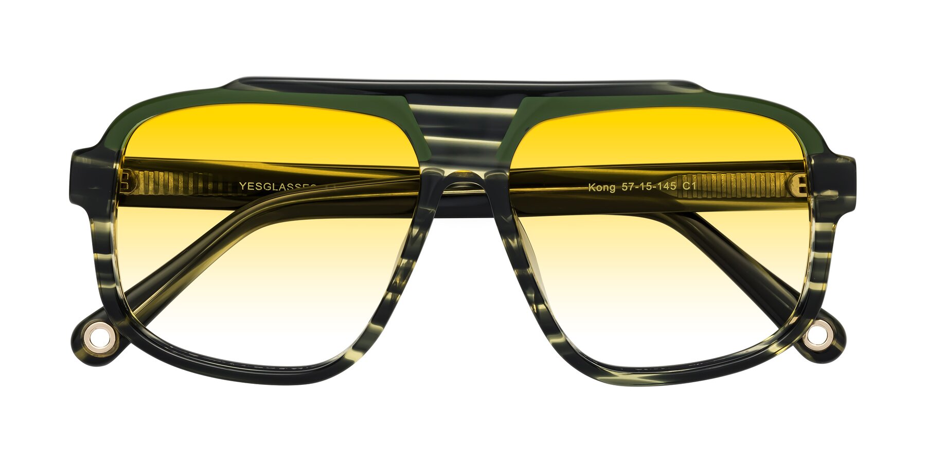 Folded Front of kong in Forest Striped with Yellow Gradient Lenses