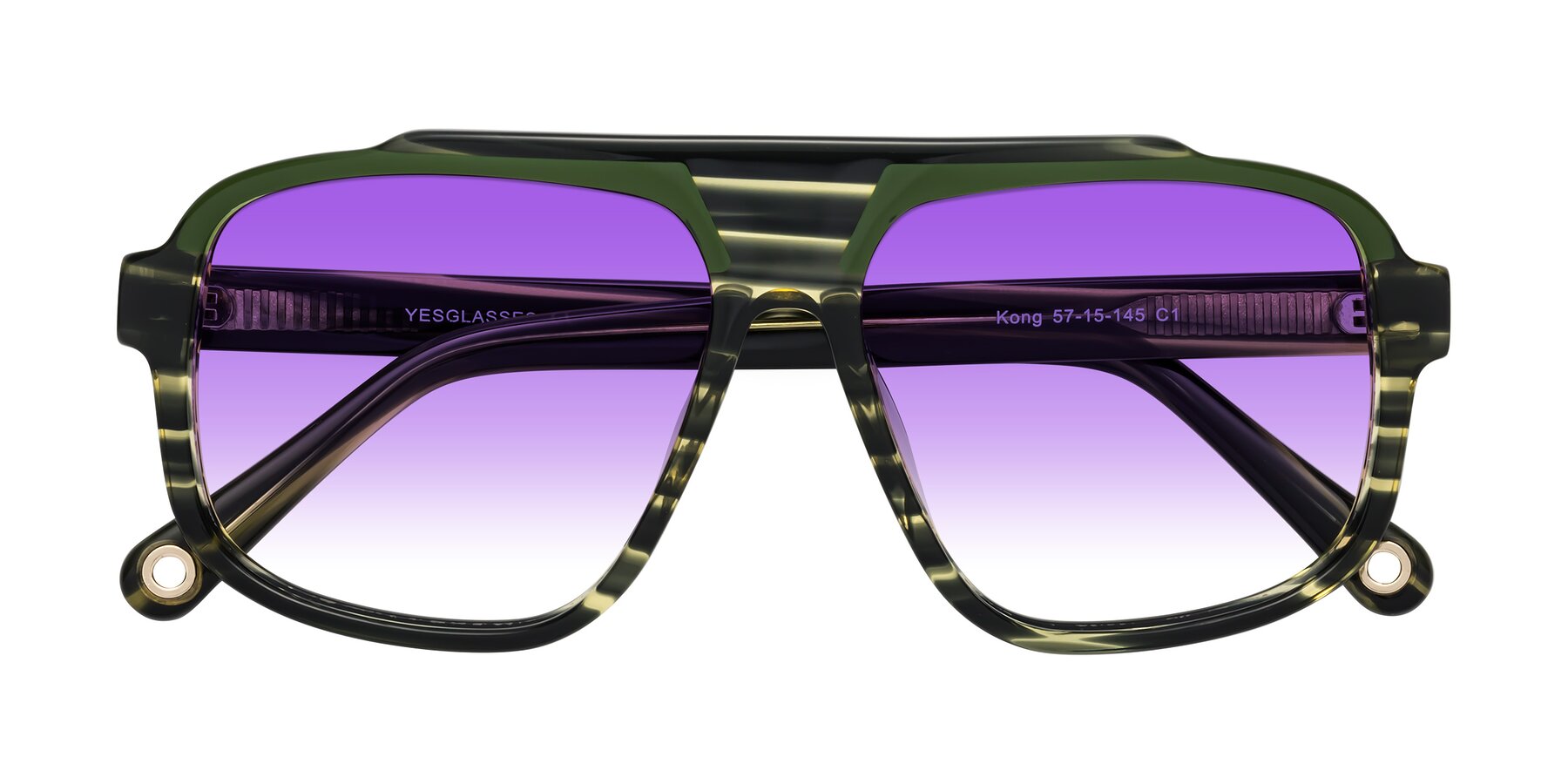 Folded Front of kong in Forest Striped with Purple Gradient Lenses