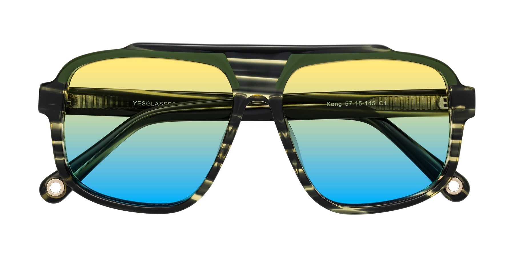 Folded Front of kong in Forest Striped with Yellow / Blue Gradient Lenses