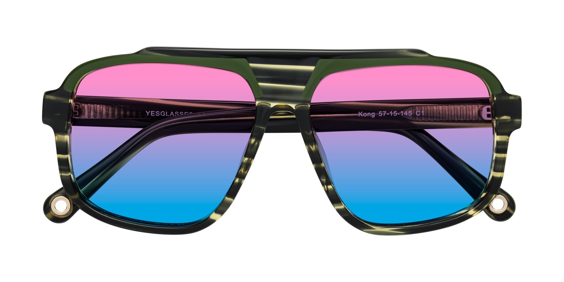 Folded Front of kong in Forest Striped with Pink / Blue Gradient Lenses