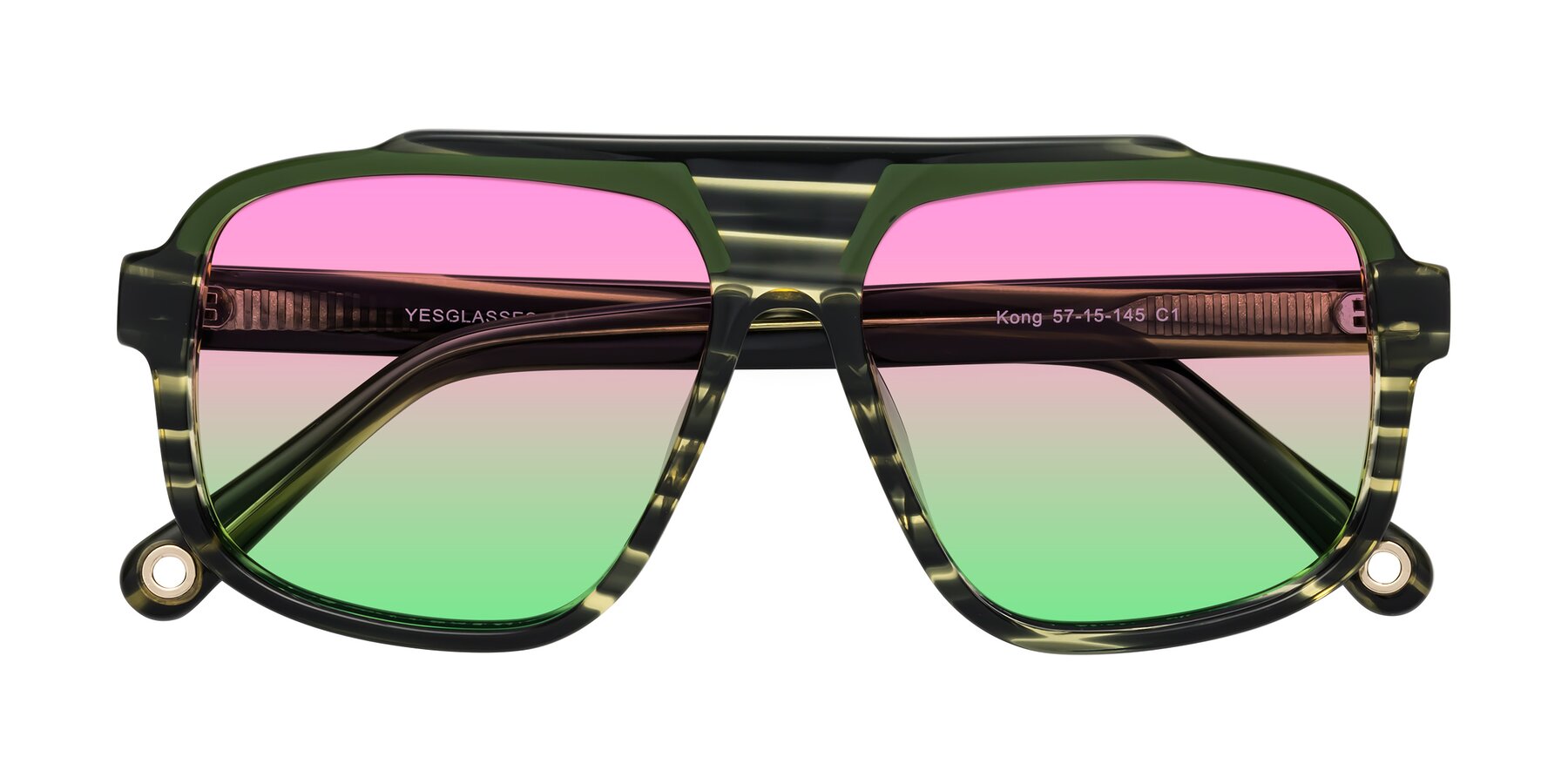 Folded Front of kong in Forest Striped with Pink / Green Gradient Lenses