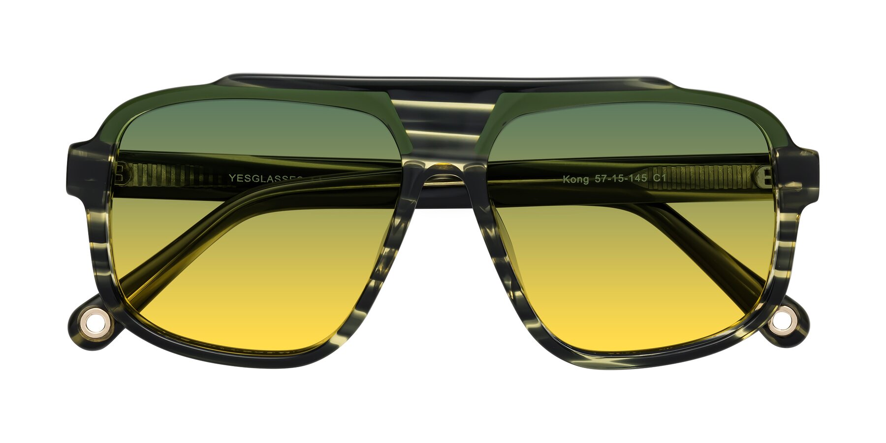 Folded Front of kong in Forest Striped with Green / Yellow Gradient Lenses