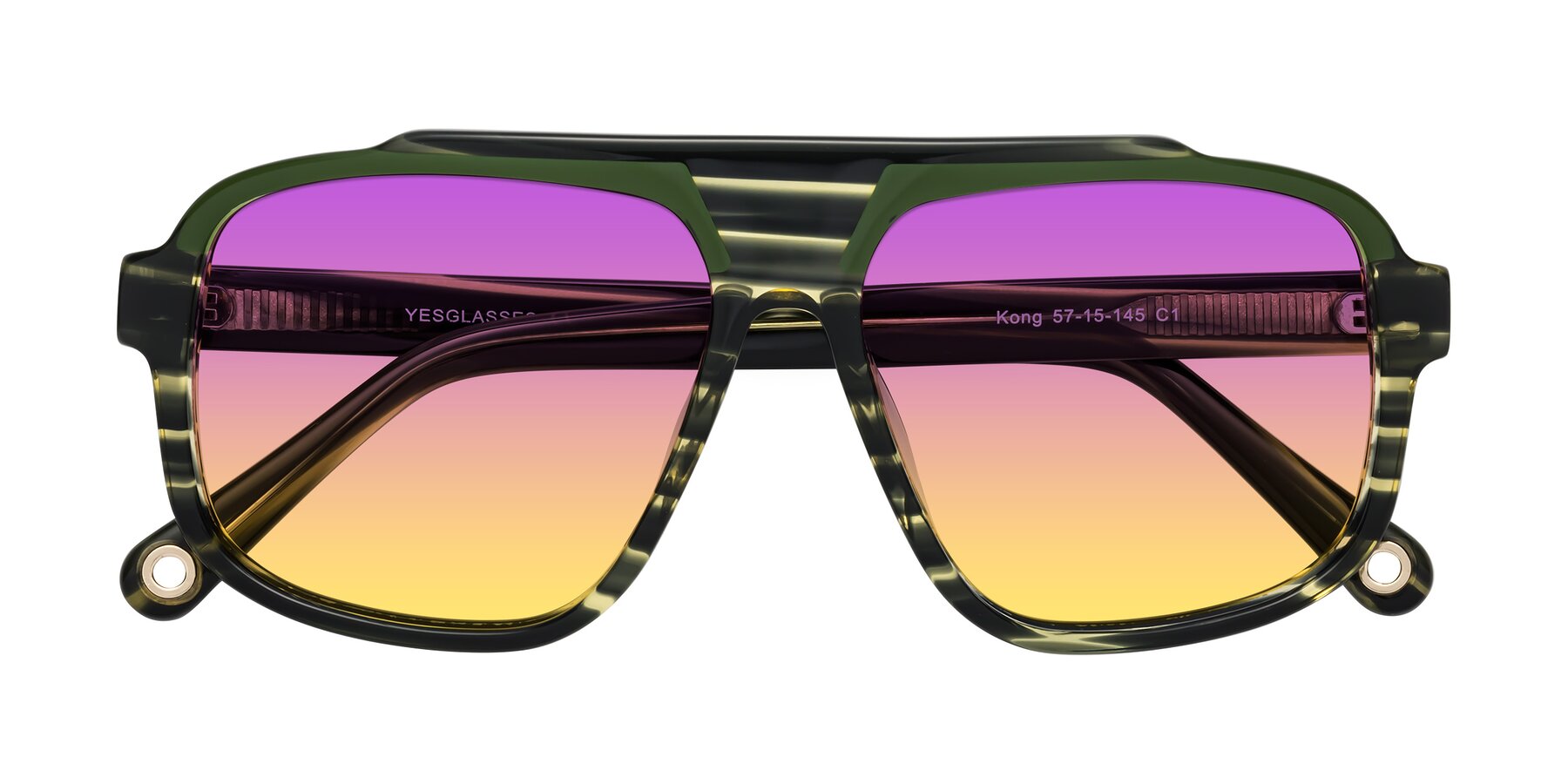 Folded Front of kong in Forest Striped with Purple / Yellow Gradient Lenses