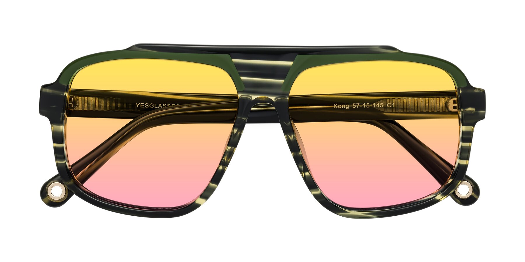 Folded Front of kong in Forest Striped with Yellow / Pink Gradient Lenses