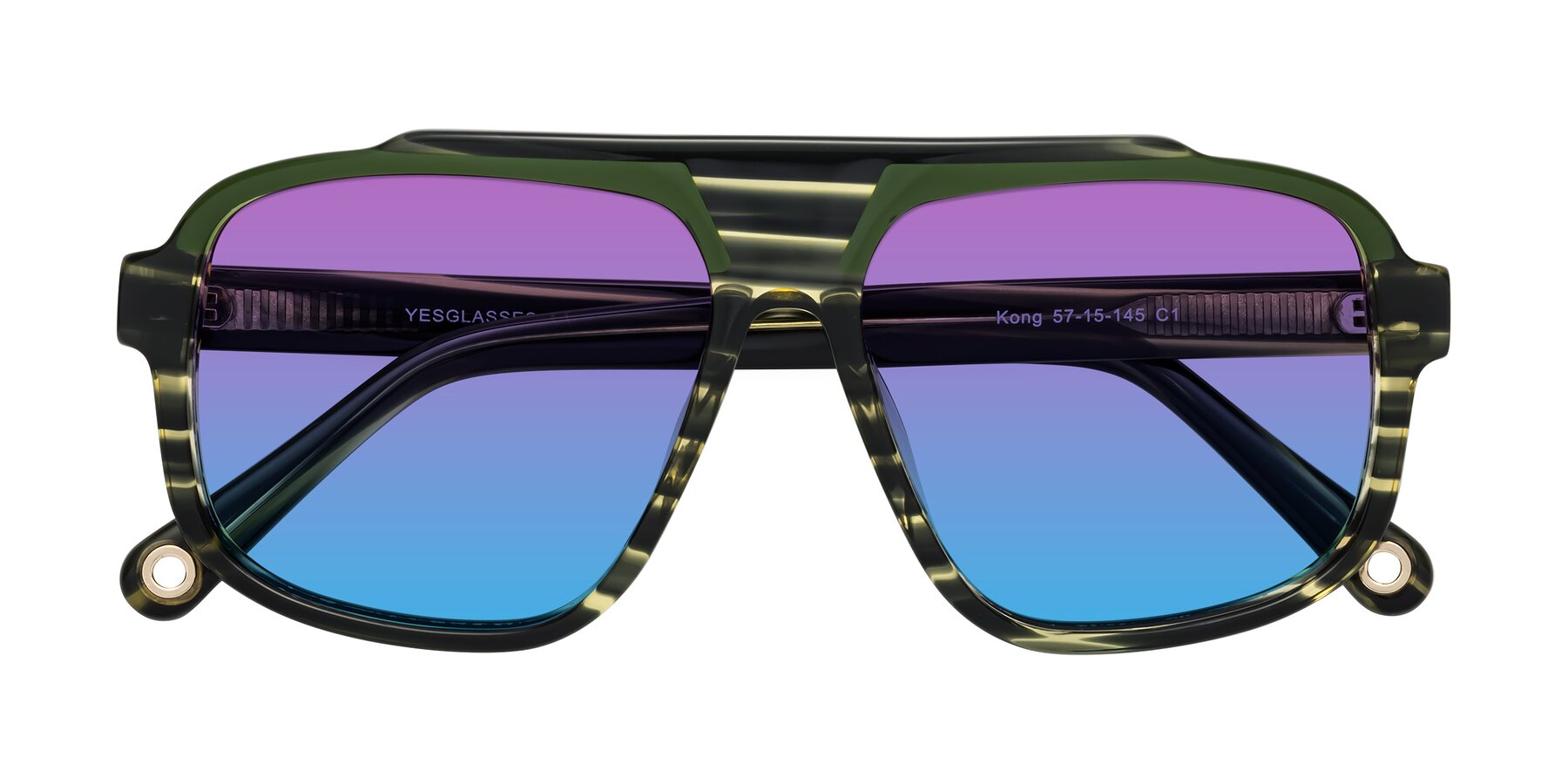 Folded Front of kong in Forest Striped with Purple / Blue Gradient Lenses