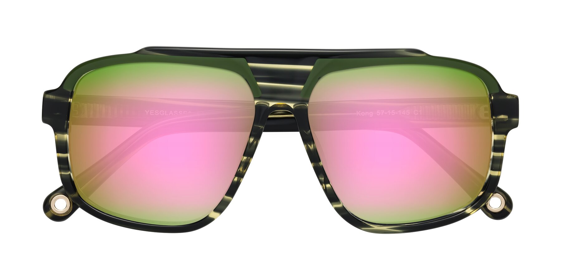 Folded Front of kong in Forest Striped with Pink Mirrored Lenses