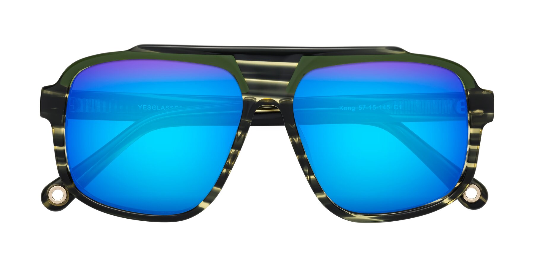 Folded Front of kong in Forest Striped with Blue Mirrored Lenses