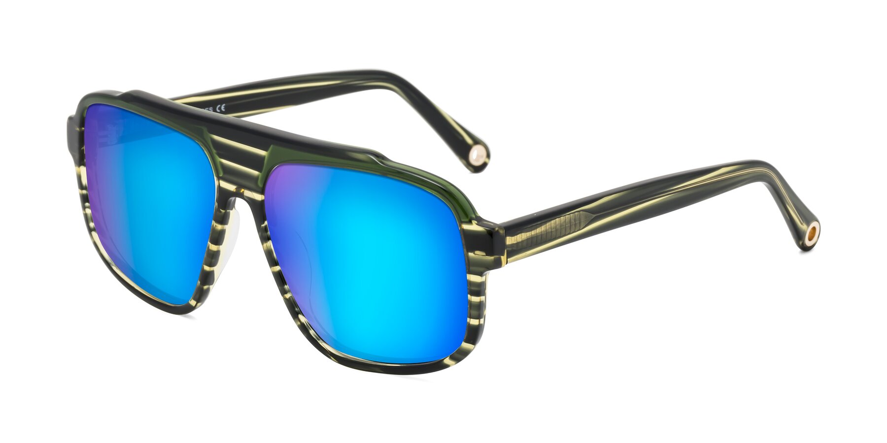 Angle of kong in Forest Striped with Blue Mirrored Lenses