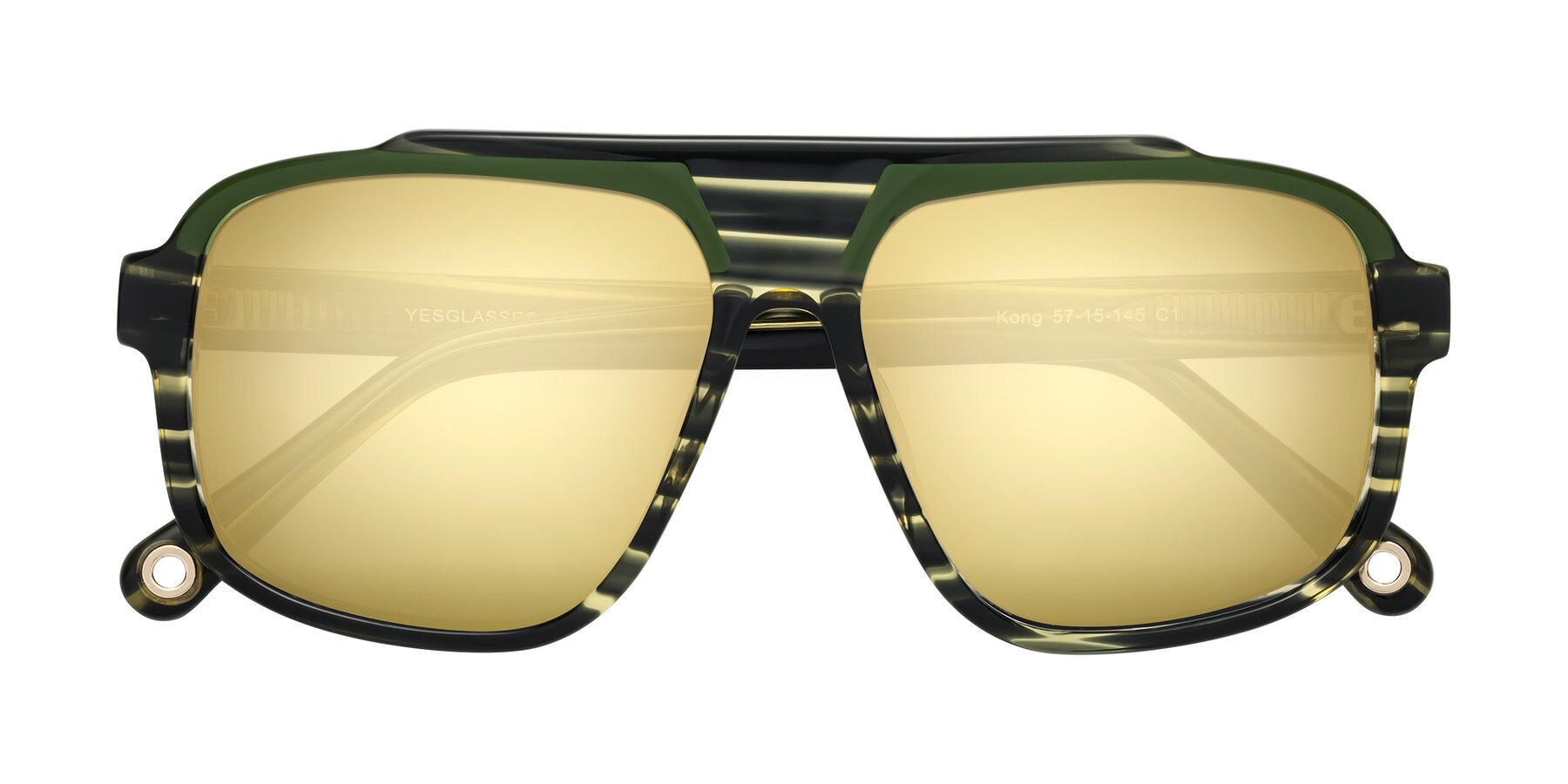 Folded Front of kong in Forest Striped with Gold Mirrored Lenses