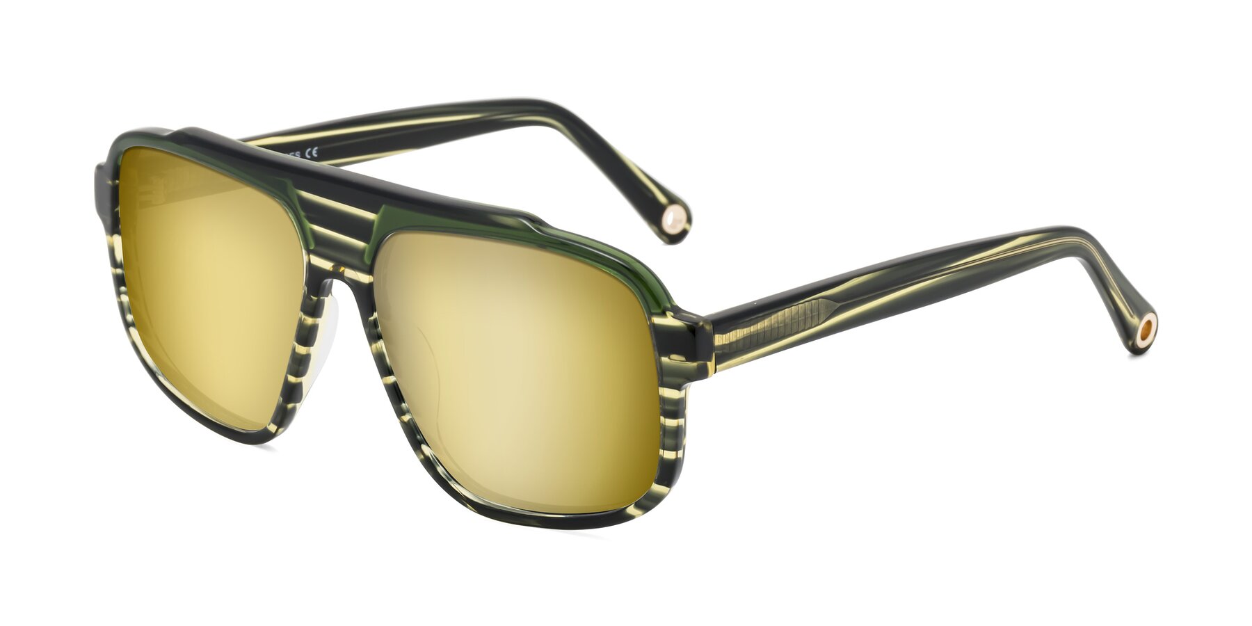 Angle of kong in Forest Striped with Gold Mirrored Lenses