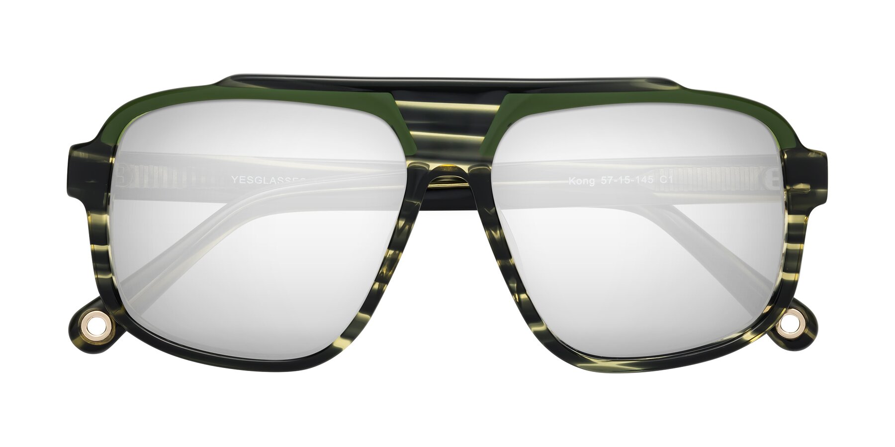 Folded Front of kong in Forest Striped with Silver Mirrored Lenses