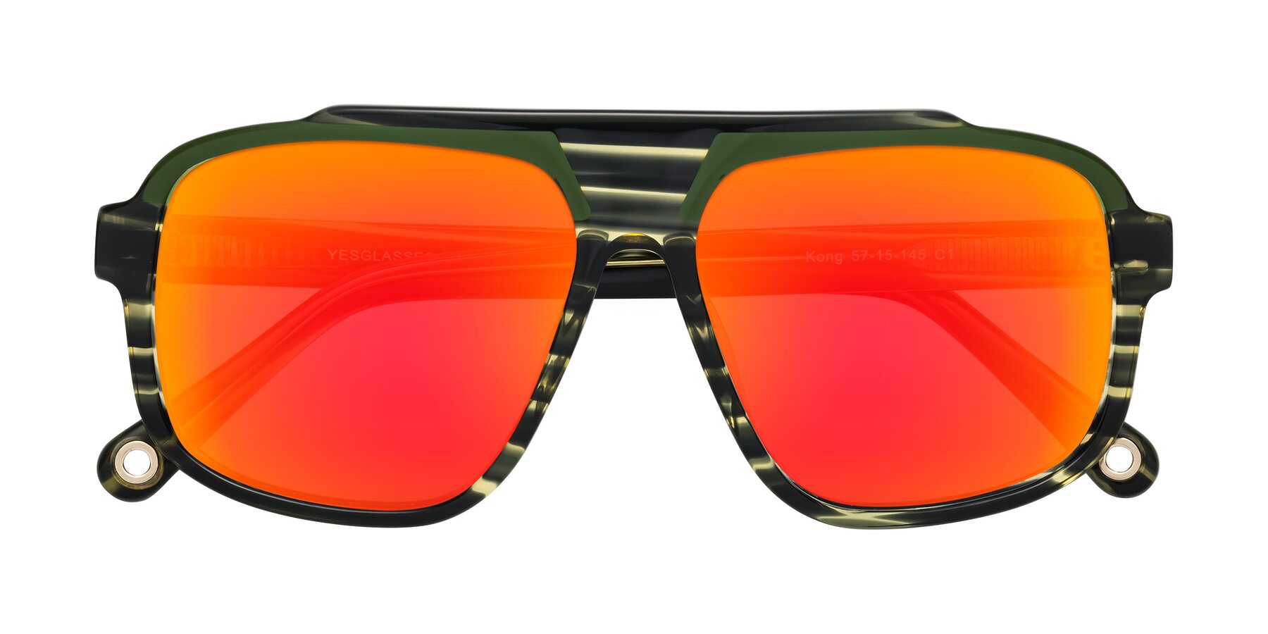 Folded Front of kong in Forest Striped with Red Gold Mirrored Lenses