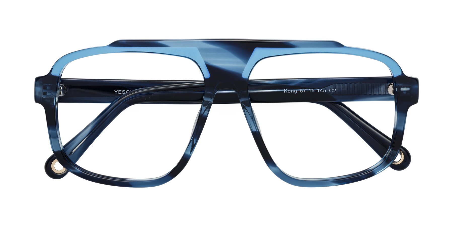 Folded Front of kong in Ocean Striped with Clear Reading Eyeglass Lenses