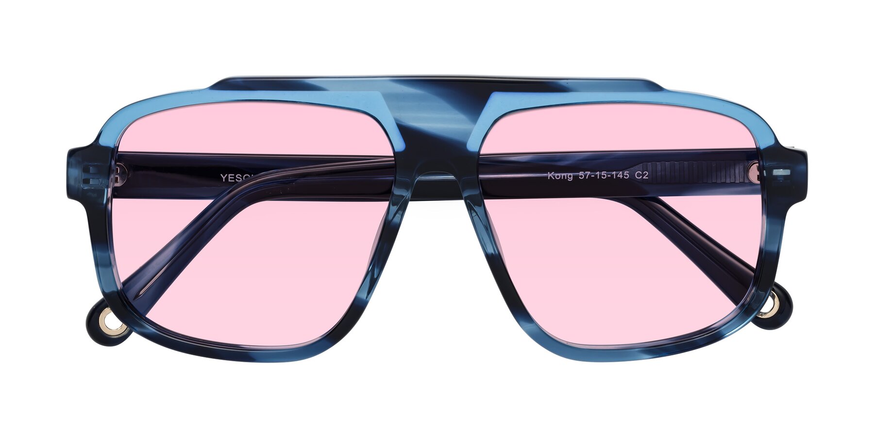 Folded Front of kong in Ocean Striped with Light Pink Tinted Lenses