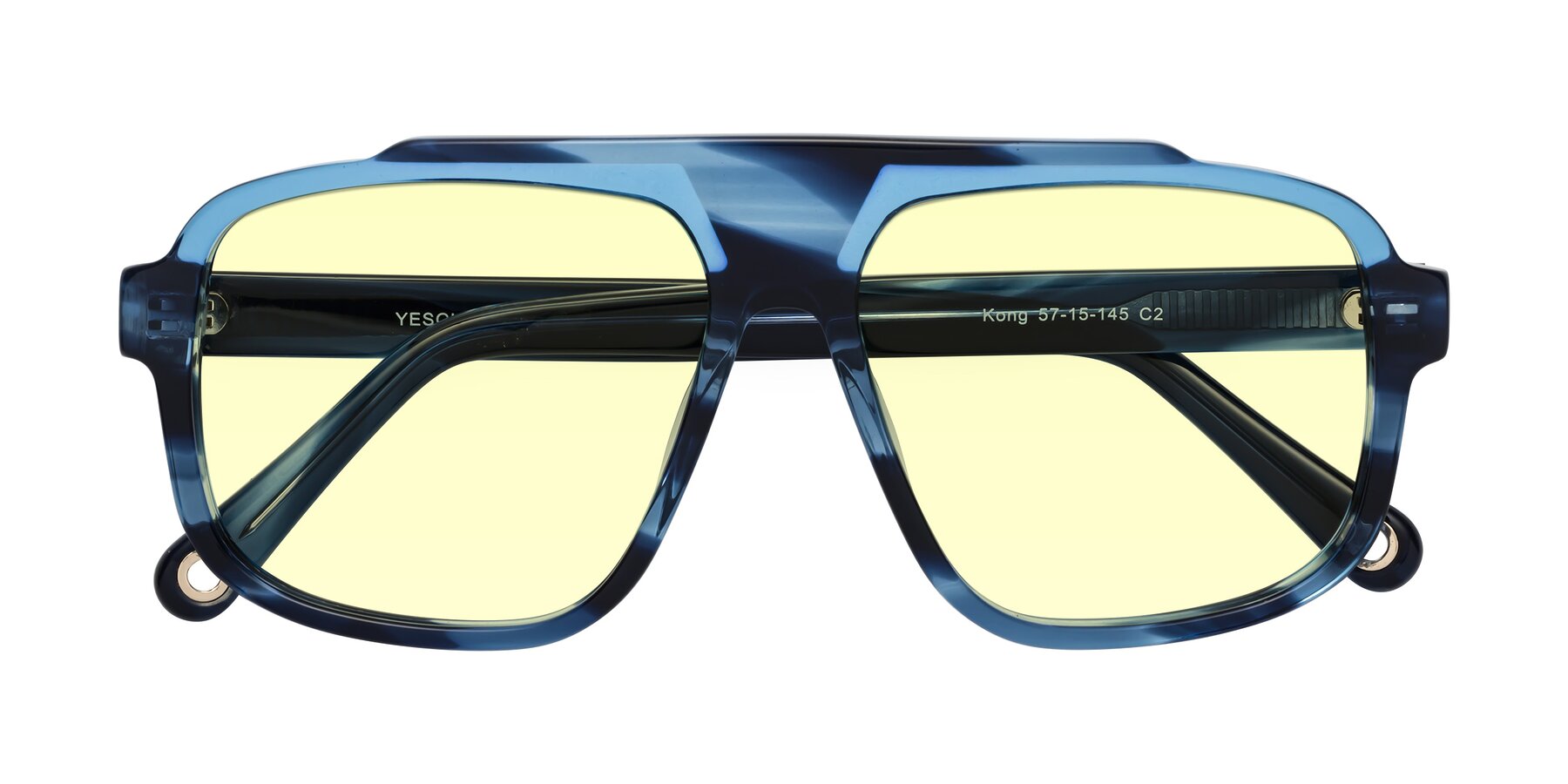 Folded Front of kong in Ocean Striped with Light Yellow Tinted Lenses