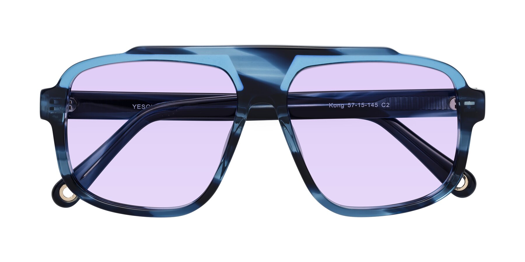 Folded Front of kong in Ocean Striped with Light Purple Tinted Lenses