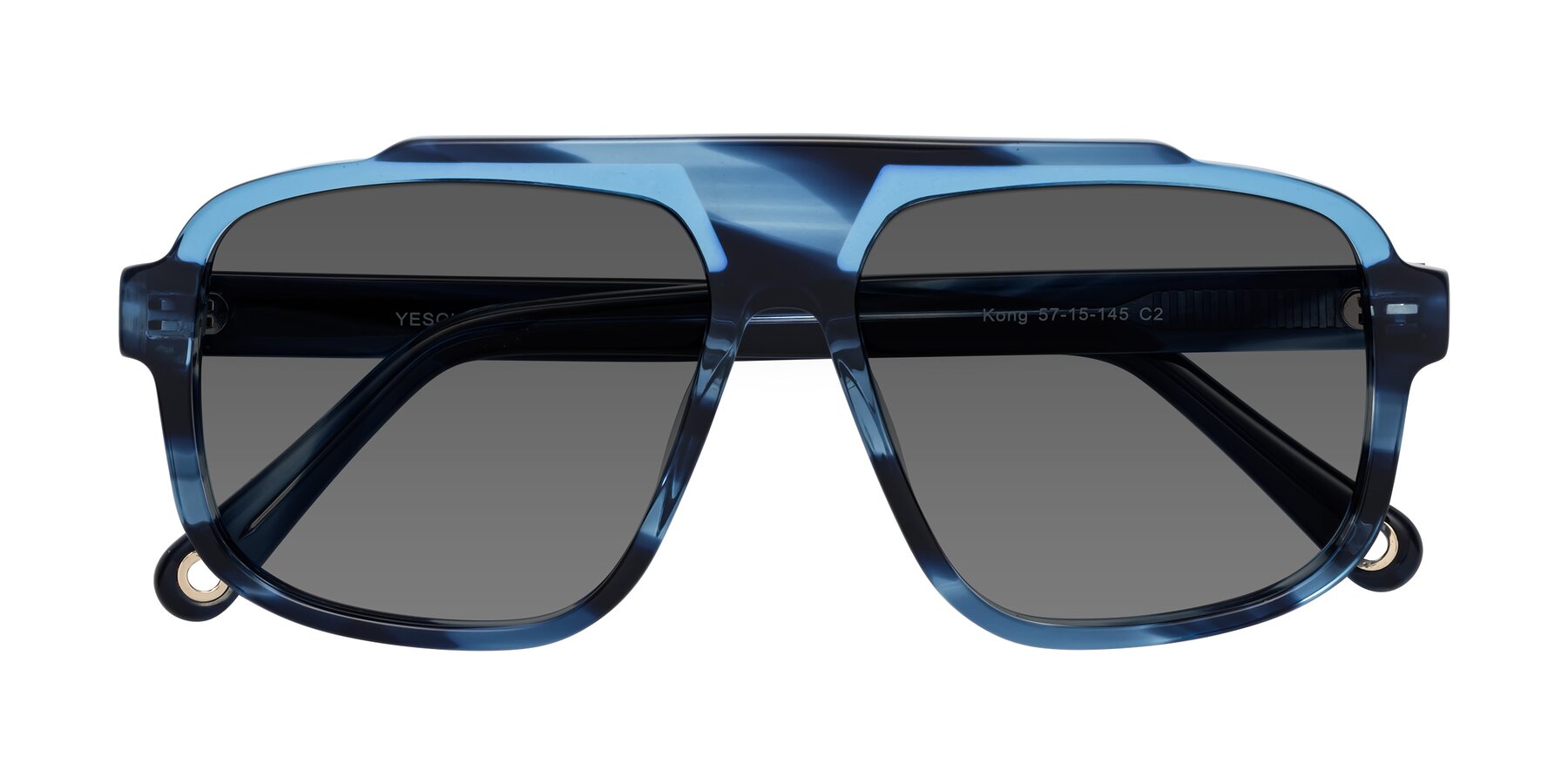 Folded Front of kong in Ocean Striped with Medium Gray Tinted Lenses