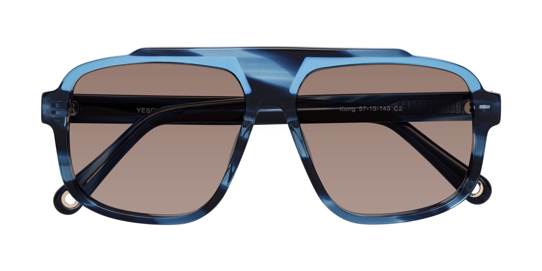 Folded Front of kong in Ocean Striped with Medium Brown Tinted Lenses