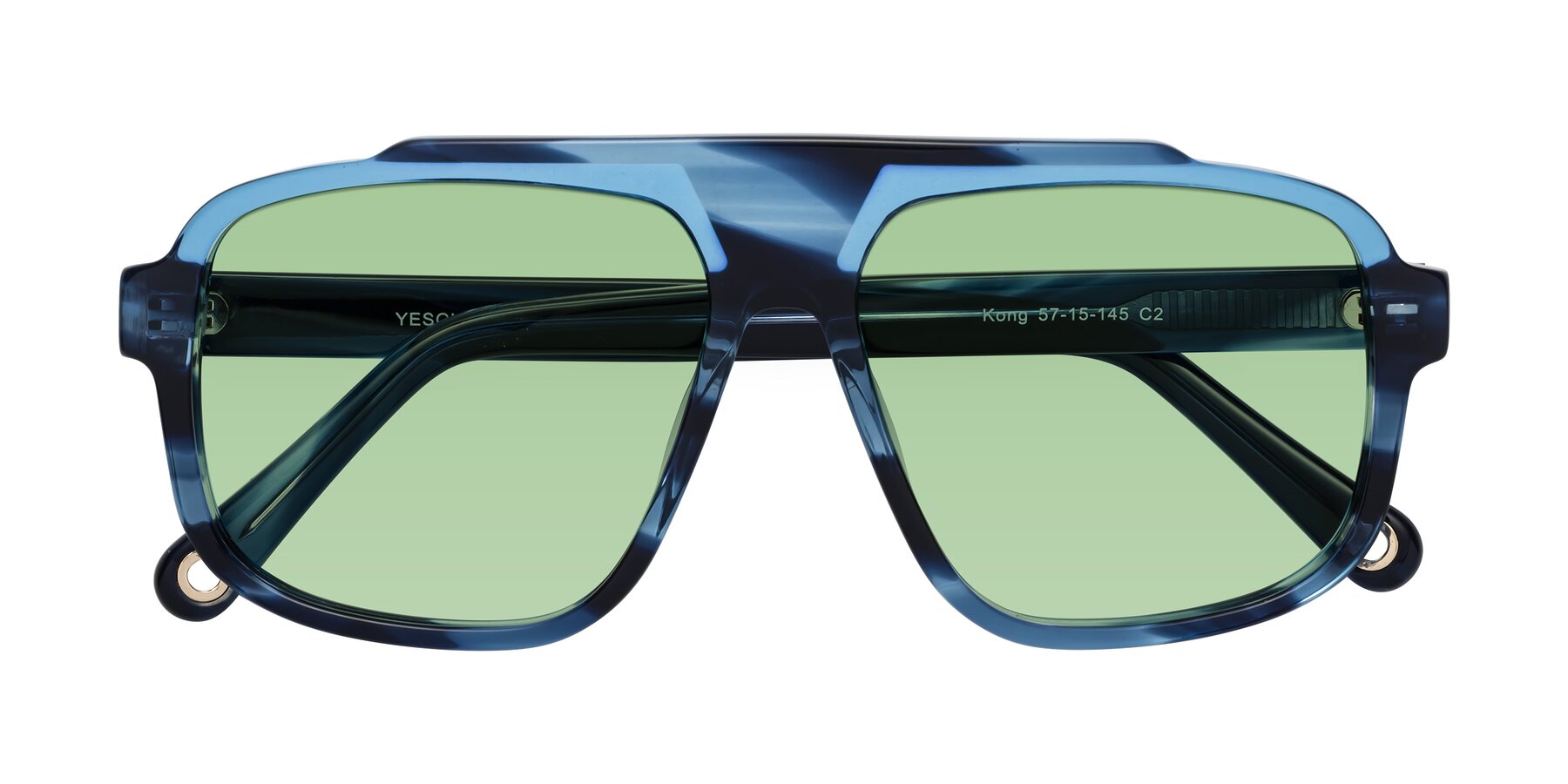 Folded Front of kong in Ocean Striped with Medium Green Tinted Lenses