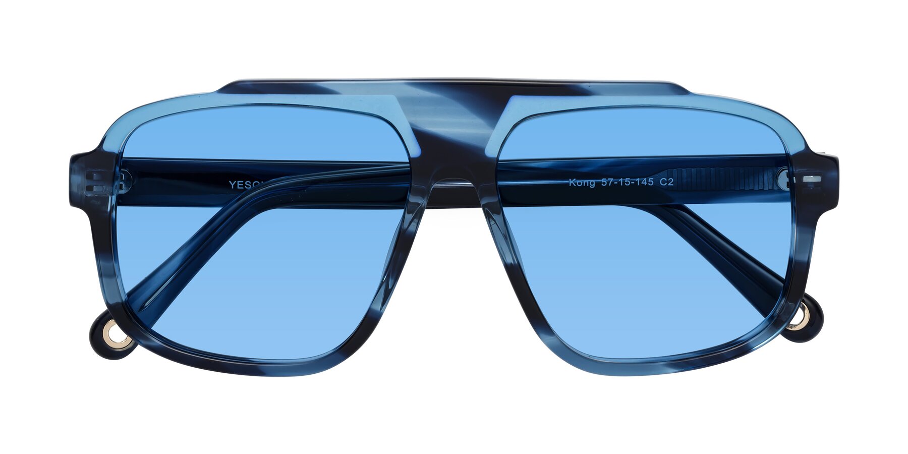 Folded Front of kong in Ocean Striped with Medium Blue Tinted Lenses