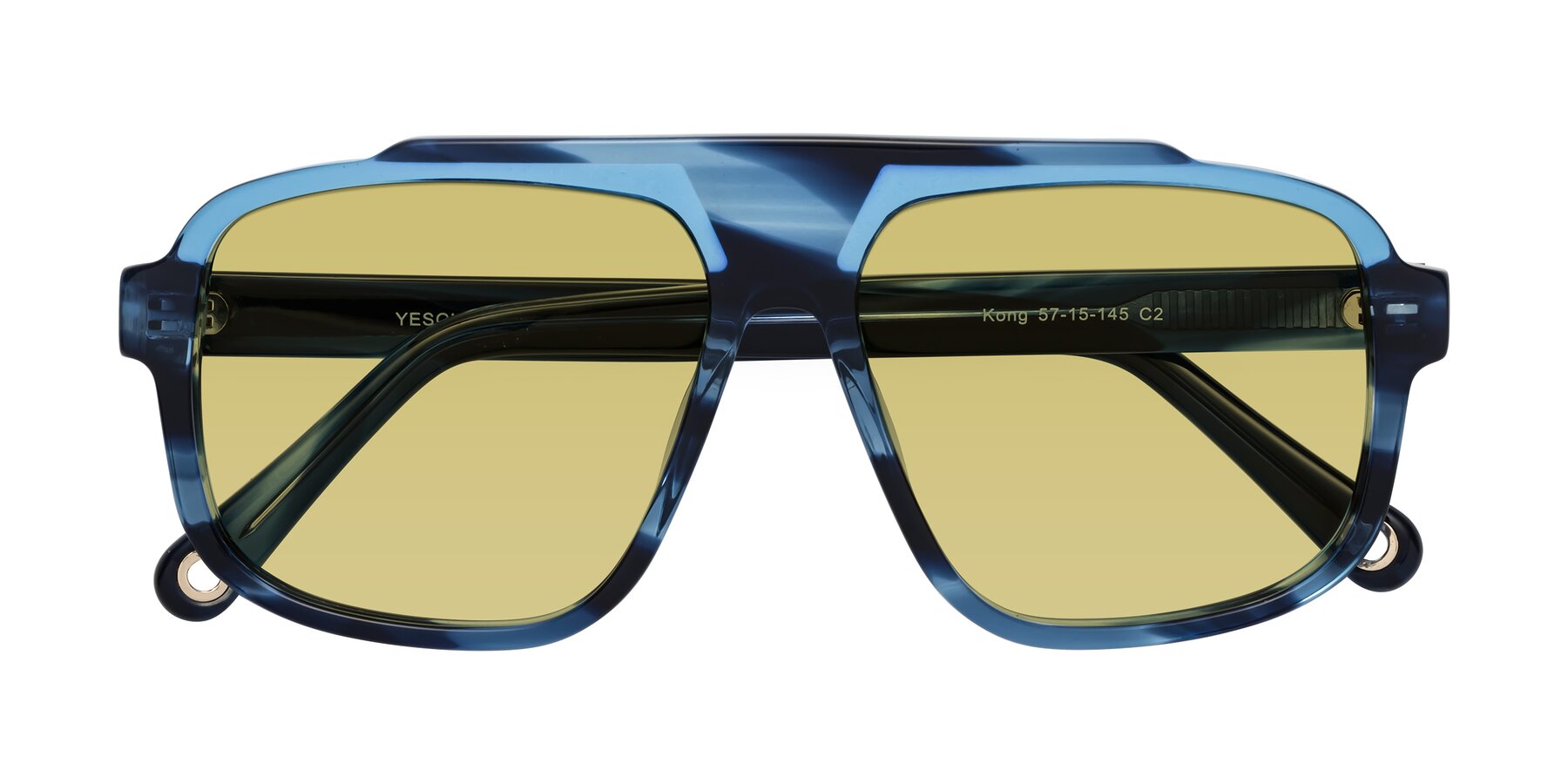 Folded Front of kong in Ocean Striped with Medium Champagne Tinted Lenses