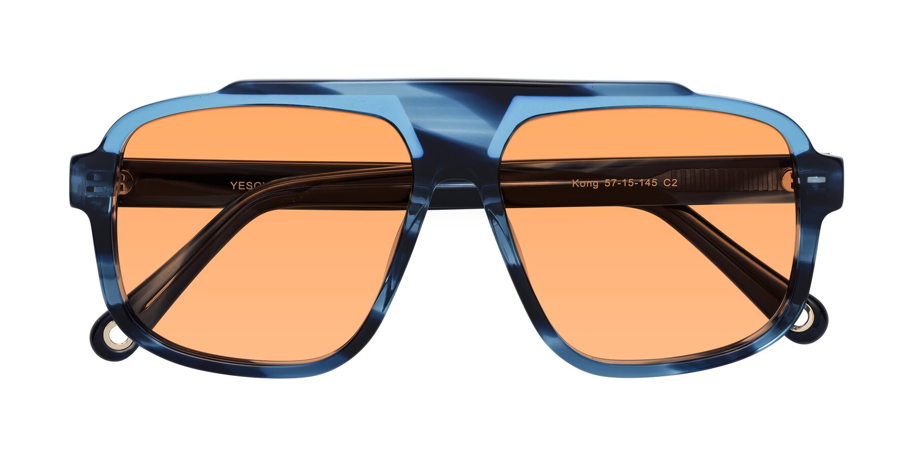 Folded Front of kong in Ocean Striped with Medium Orange Tinted Lenses