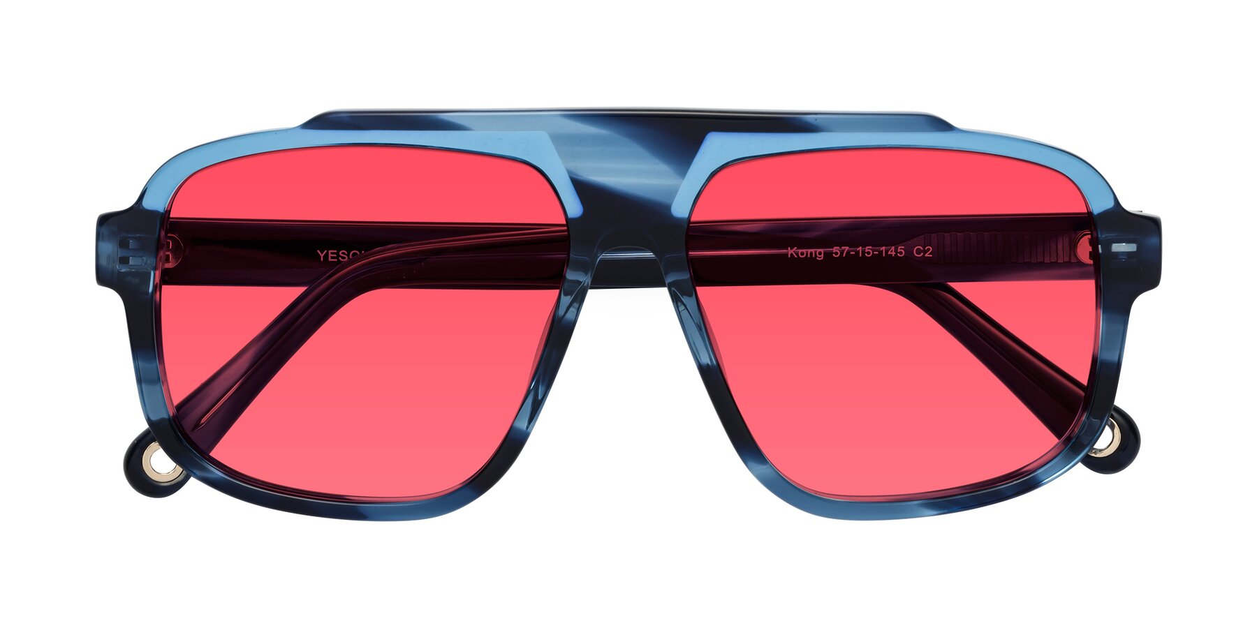 Folded Front of kong in Ocean Striped with Red Tinted Lenses