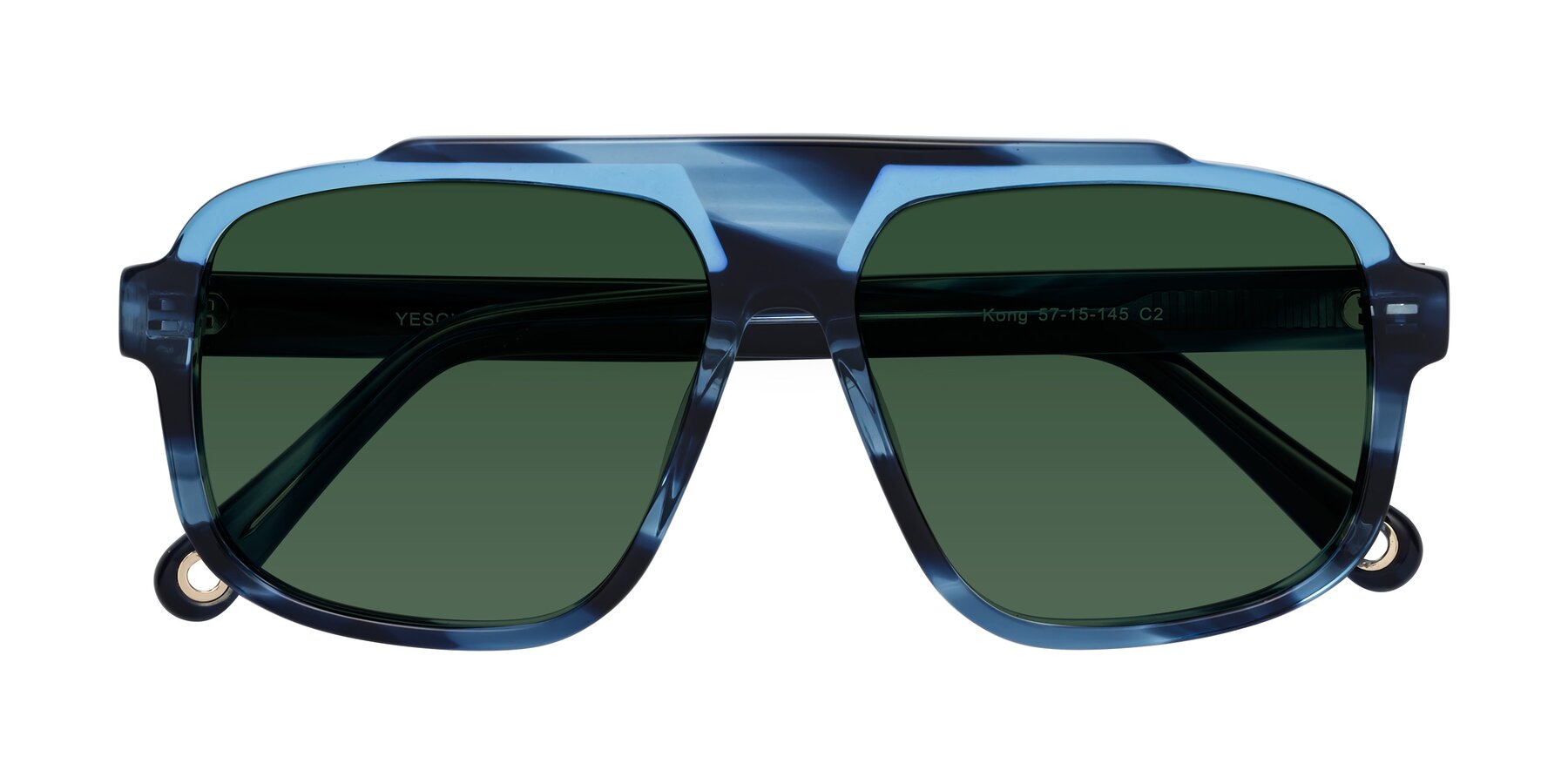 Folded Front of kong in Ocean Striped with Green Tinted Lenses