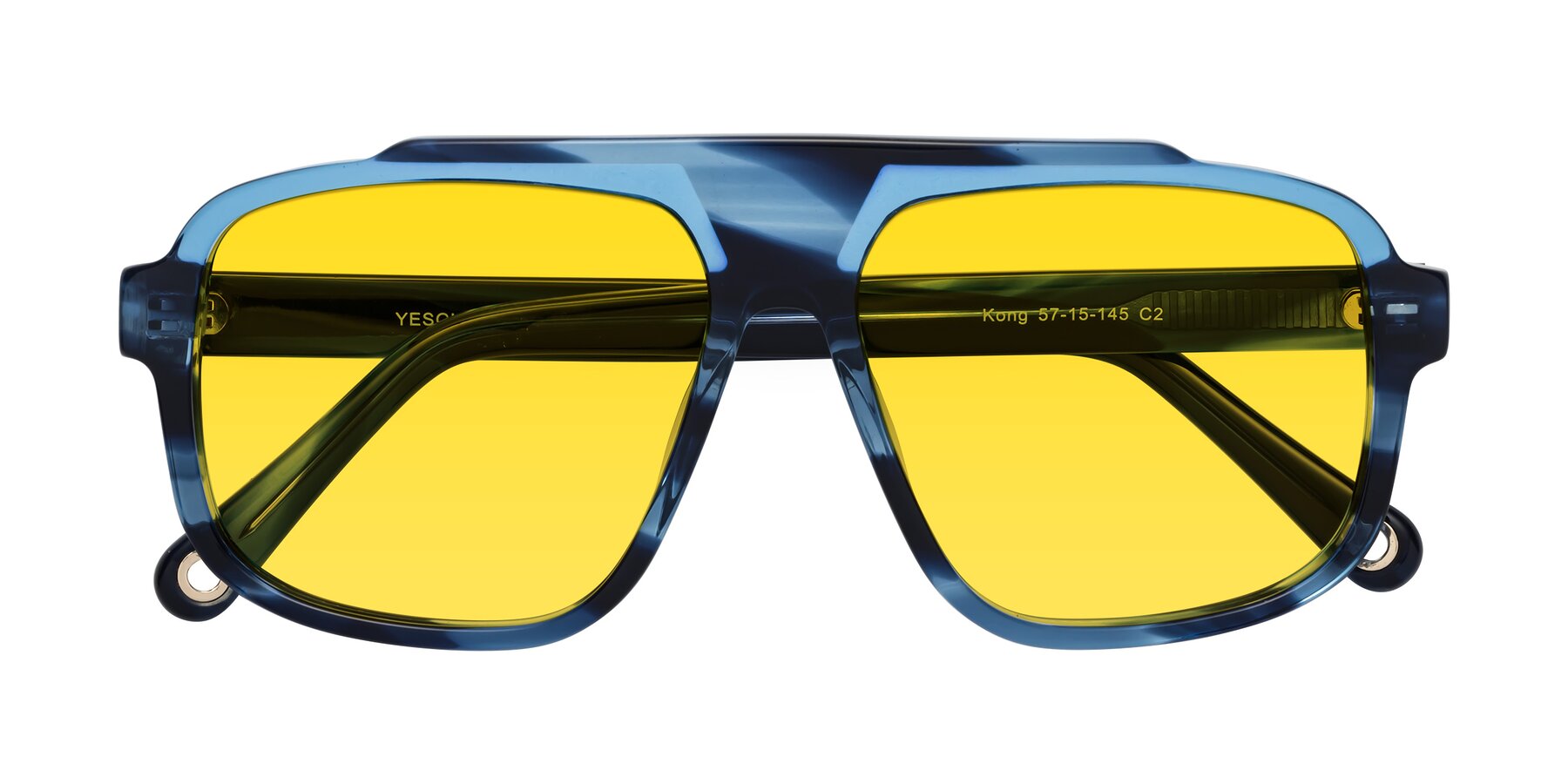 Folded Front of kong in Ocean Striped with Yellow Tinted Lenses