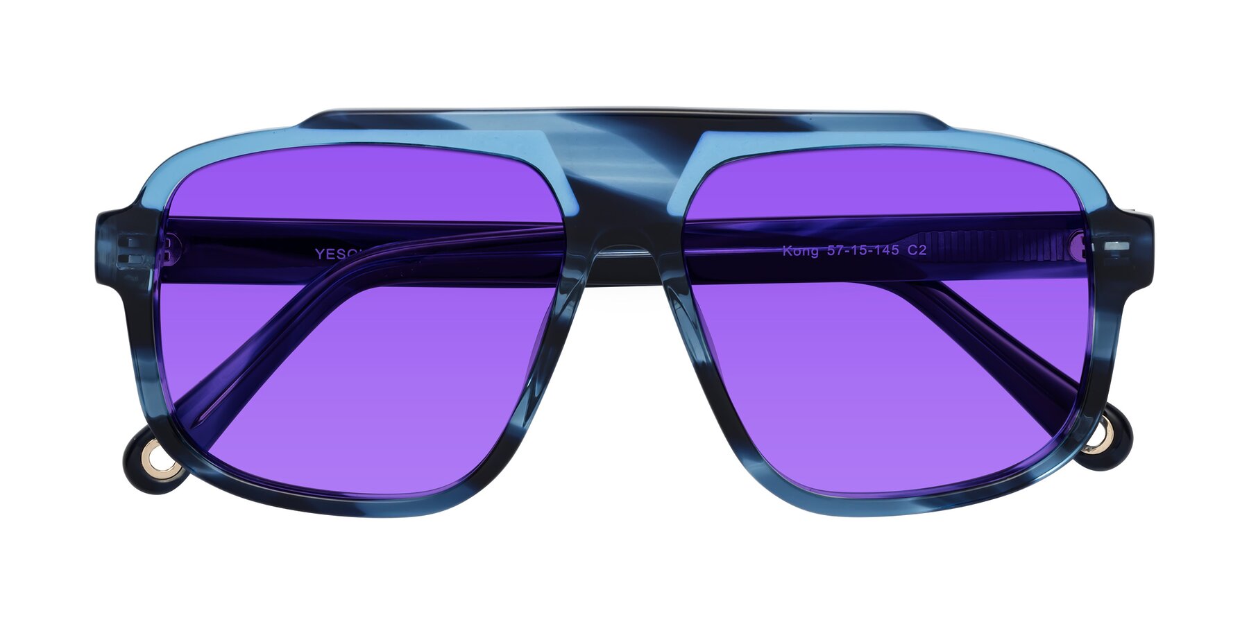 Folded Front of kong in Ocean Striped with Purple Tinted Lenses