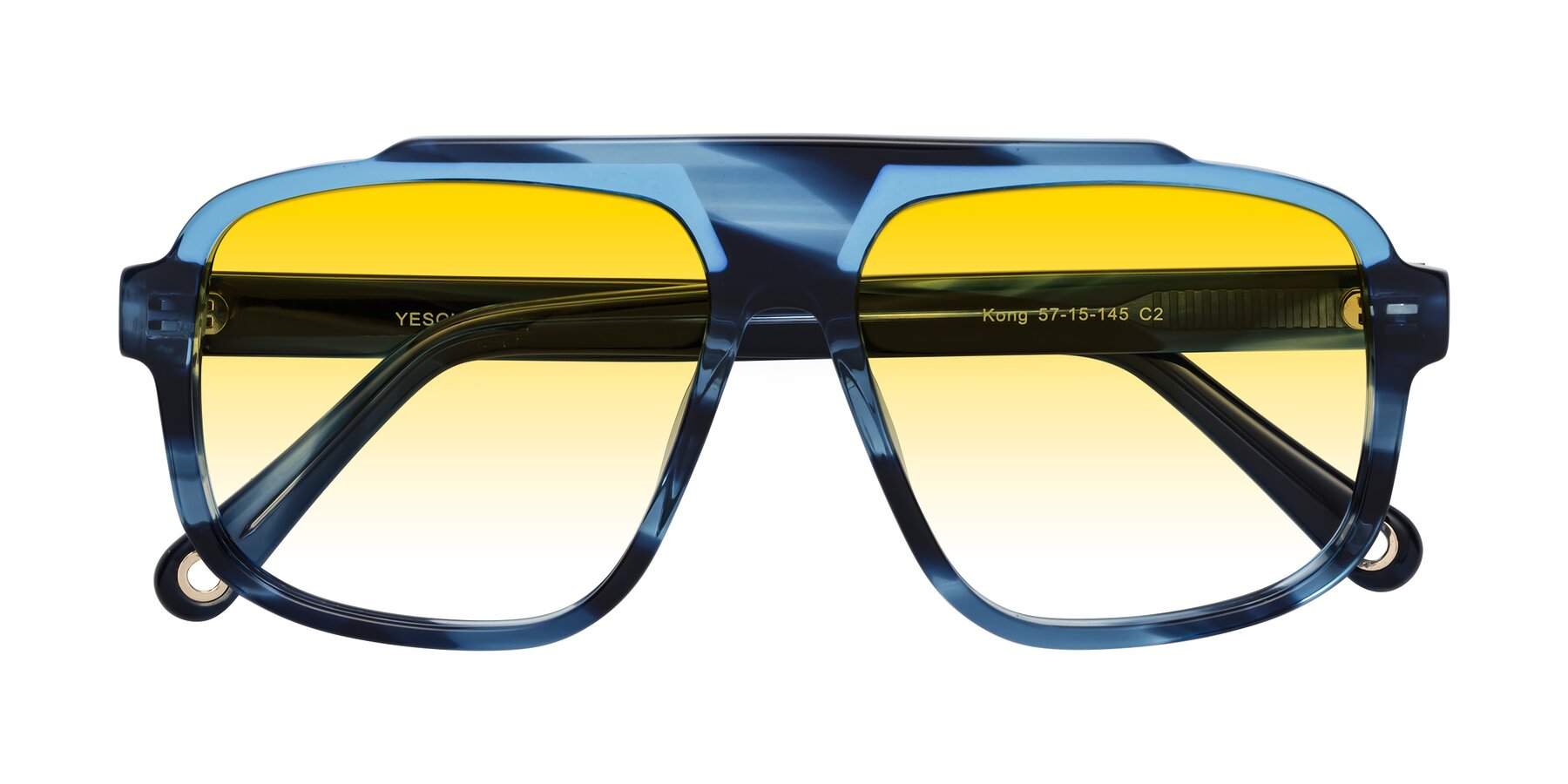 Folded Front of kong in Ocean Striped with Yellow Gradient Lenses