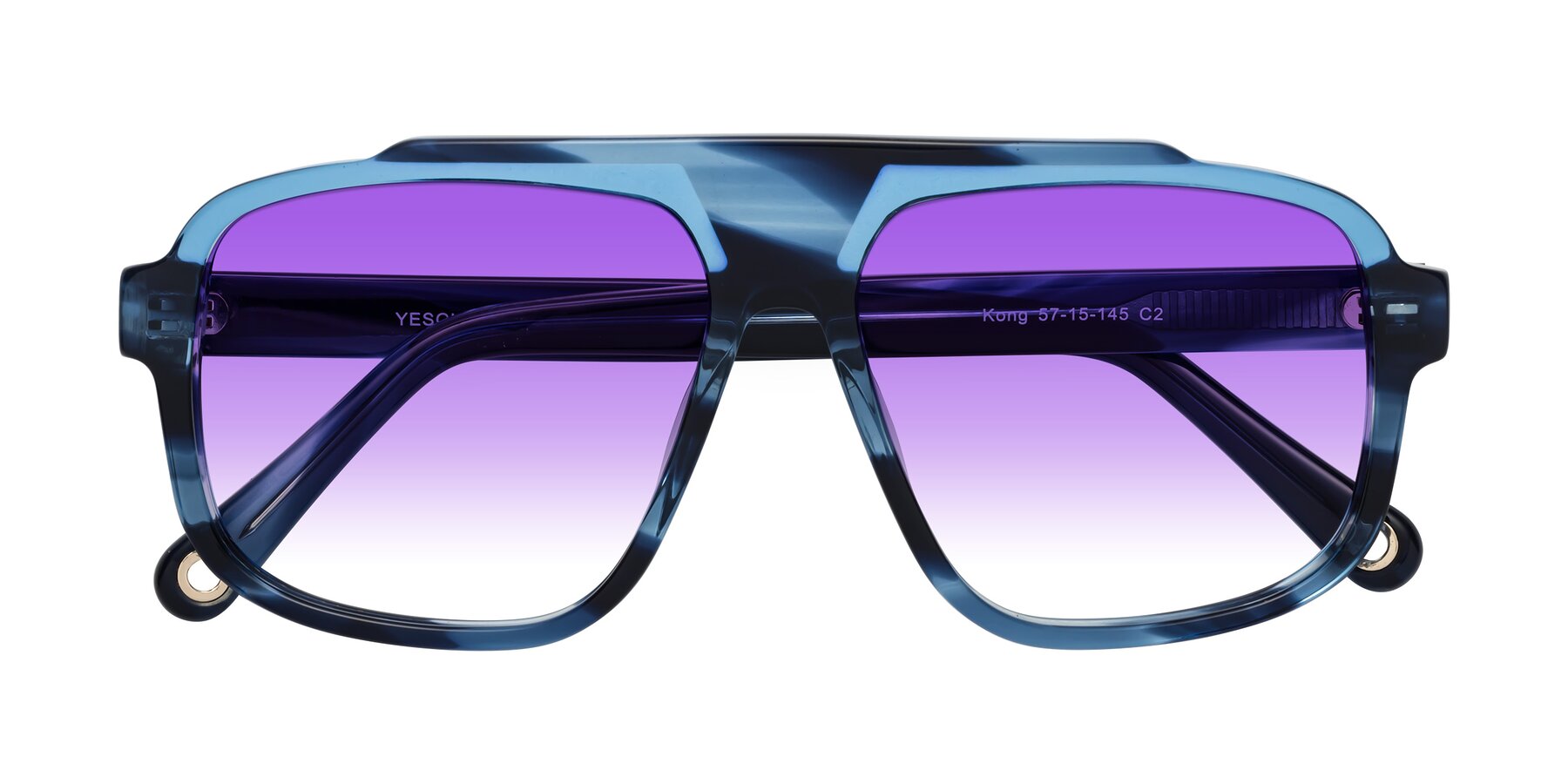 Folded Front of kong in Ocean Striped with Purple Gradient Lenses