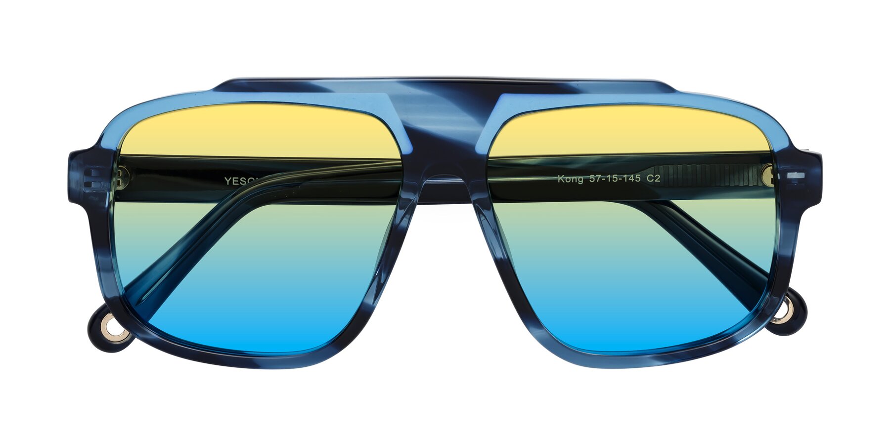 Folded Front of kong in Ocean Striped with Yellow / Blue Gradient Lenses