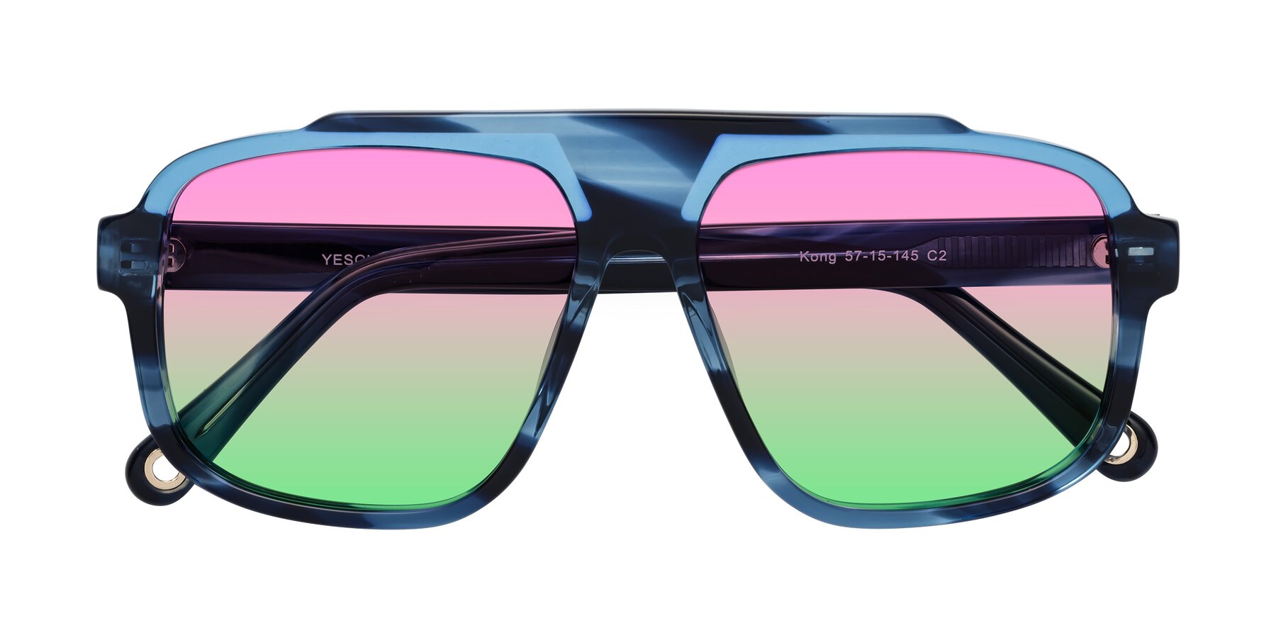 Folded Front of kong in Ocean Striped with Pink / Green Gradient Lenses