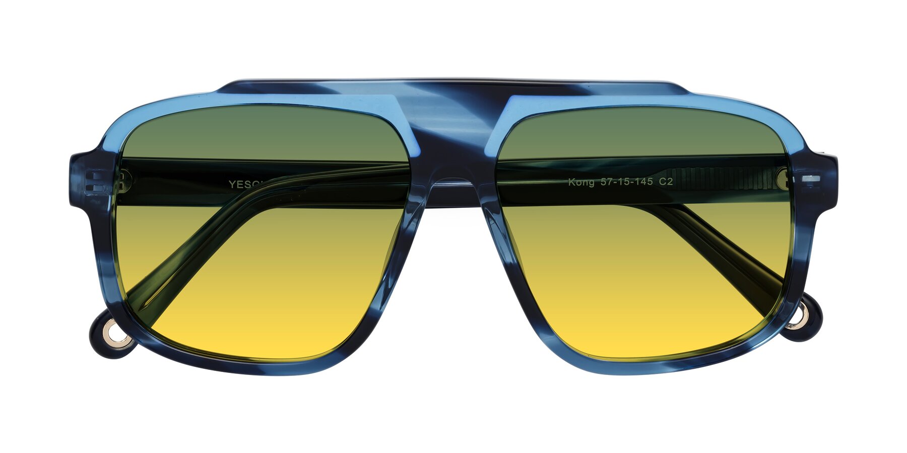 Folded Front of kong in Ocean Striped with Green / Yellow Gradient Lenses