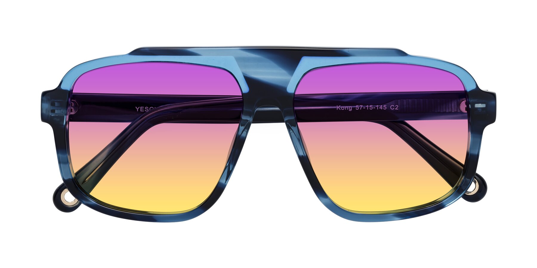 Folded Front of kong in Ocean Striped with Purple / Yellow Gradient Lenses