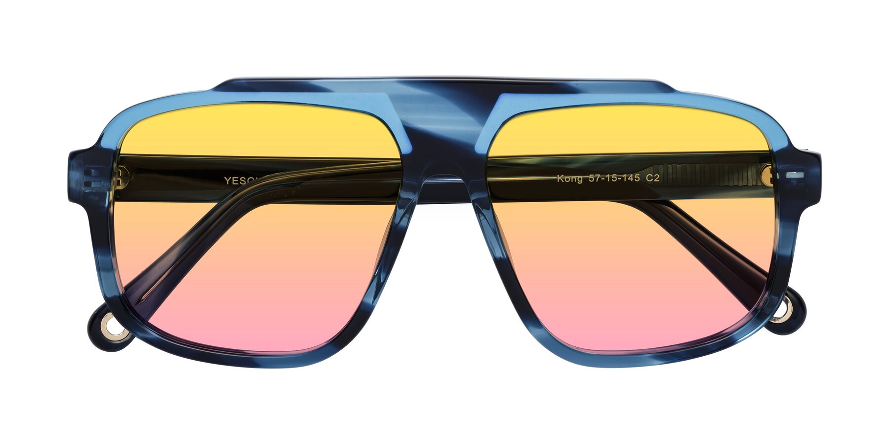 Folded Front of kong in Ocean Striped with Yellow / Pink Gradient Lenses