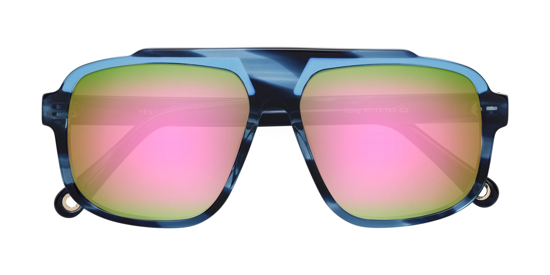 Folded Front of kong in Ocean Striped with Pink Mirrored Lenses