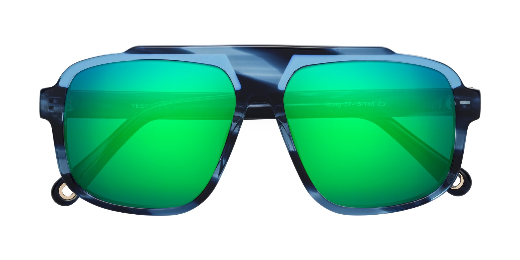 Folded Front of kong in Ocean Striped with Green Mirrored Lenses