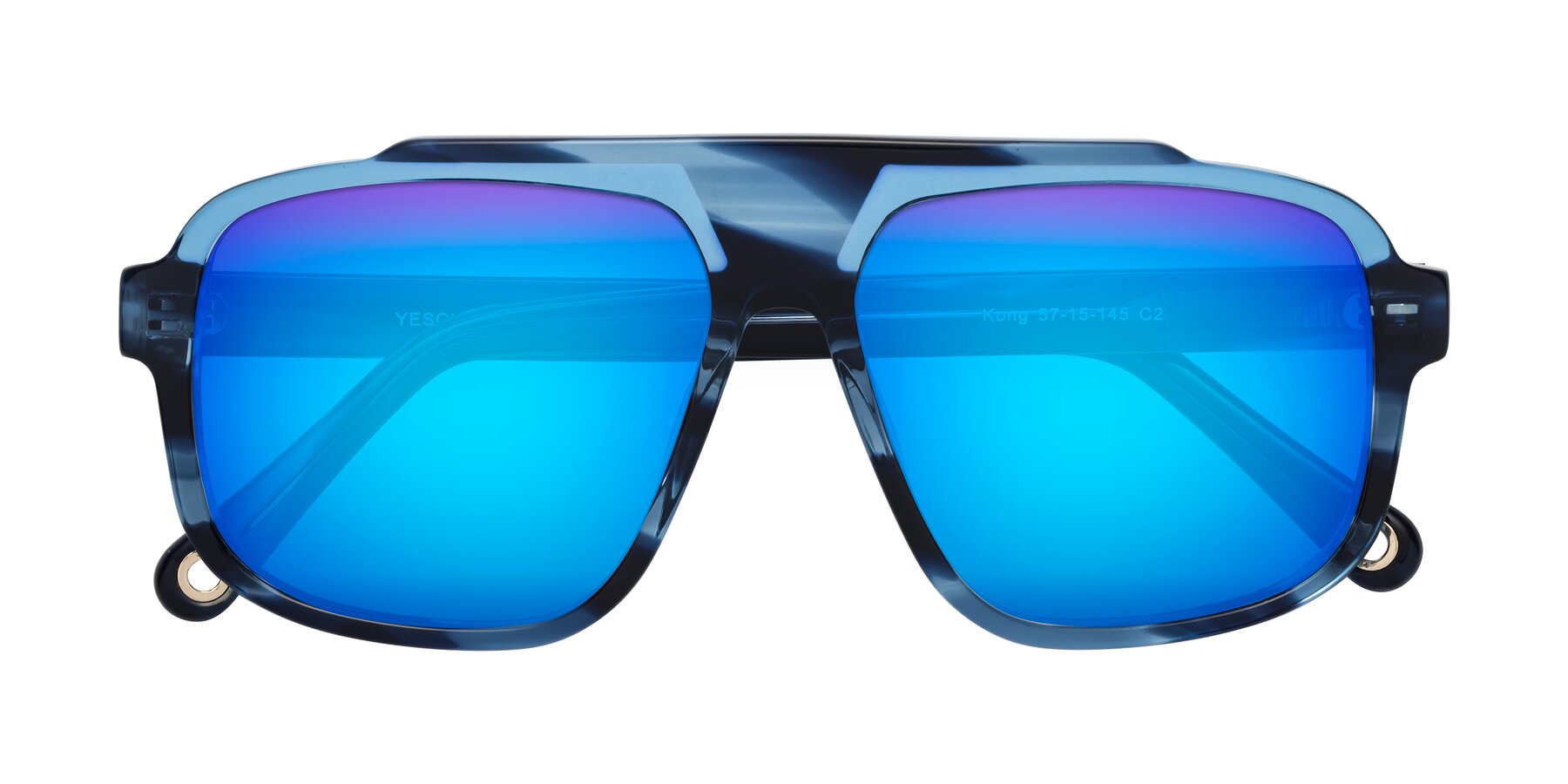 Folded Front of kong in Ocean Striped with Blue Mirrored Lenses